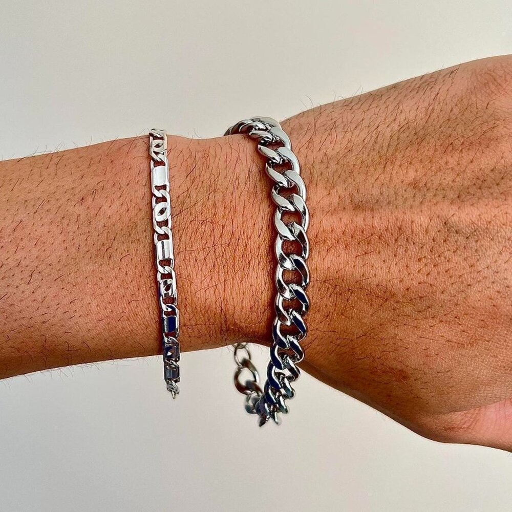Silver Cuban link stainless steel chain bracelet
